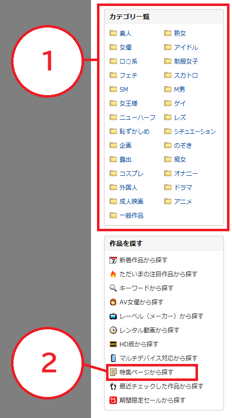 DUGA main page sidebar labeled with numbers and arrows